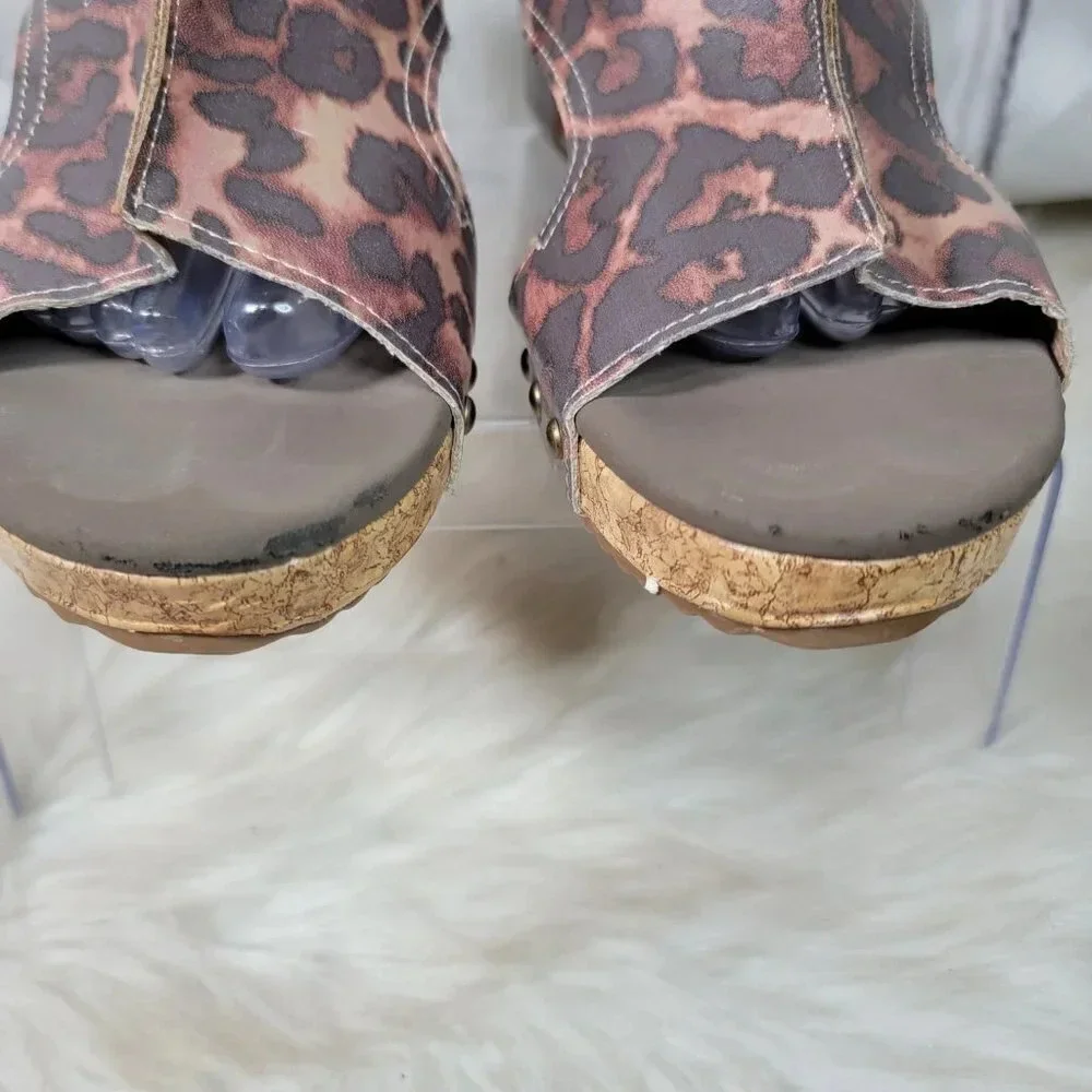 Jolimall Womens 9 Leopard Print Brown Wedge Summer Sandals Casual Comfy‎ Padded